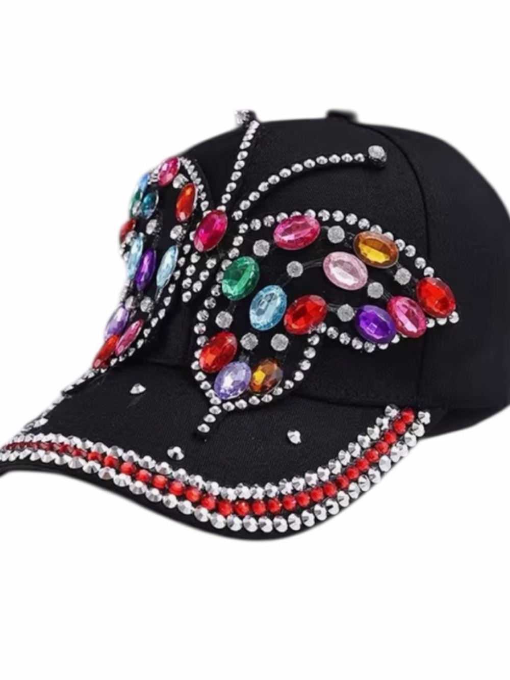 Black Butterfly Crystal Baseball Cap - Women Accessories New Without Tags